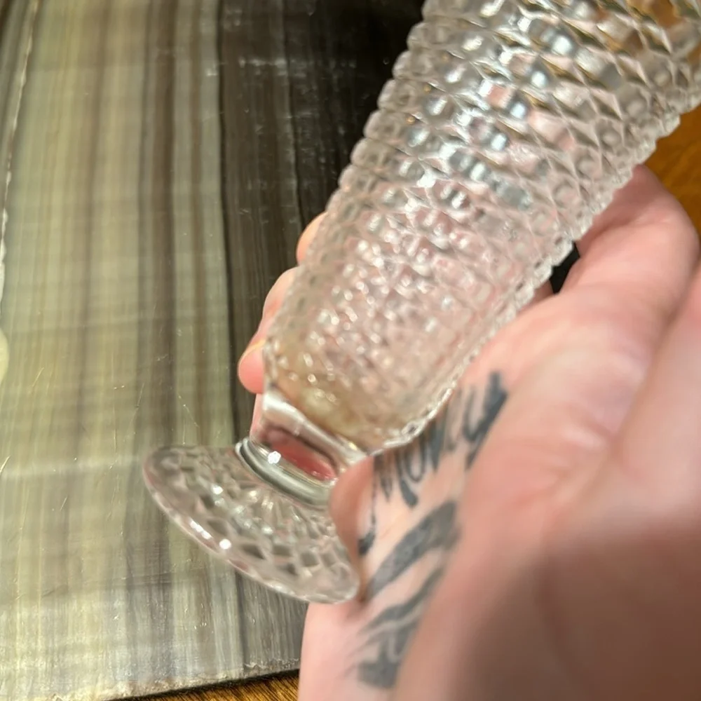 Vintage 1960s Indiana Glass Co Diamond Point Footed Crystal Bud Vase 4 1/4”